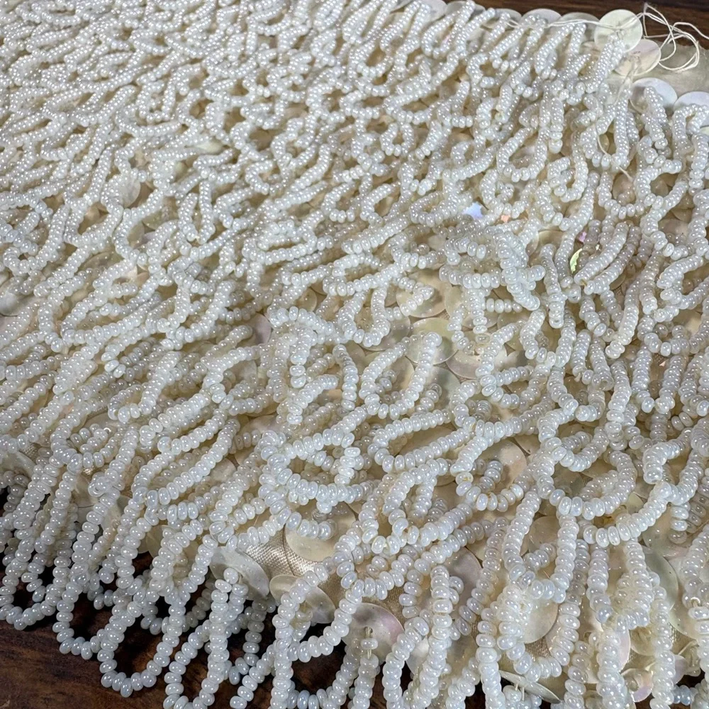 Vintage Ohrbach’s Beaded Evening Clutch Hong Kong White Looped Beads